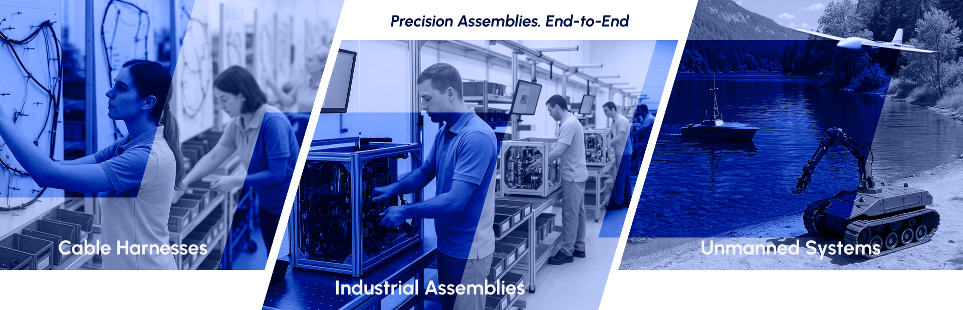 Cable Harnesses, Industries Assemblies. Unmanned Systems. Precision Assemblies. End-to-End